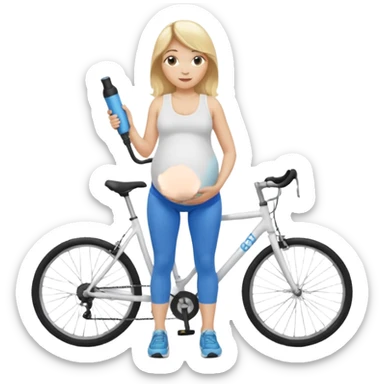 Woman blonde hair white tank top blue leggings pregnant belly holding a bike pump sticker