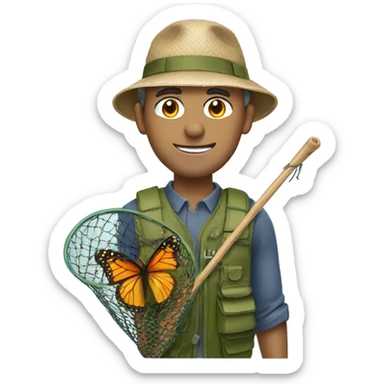 a man with butterfly net sticker