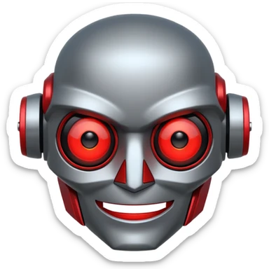 evil robot. Only its head. Very low details, just lines and colors, no need to draw detailed. Make it smile sticker