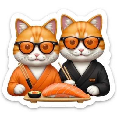 two cool cats wearing sunglasses and eating sushi sticker