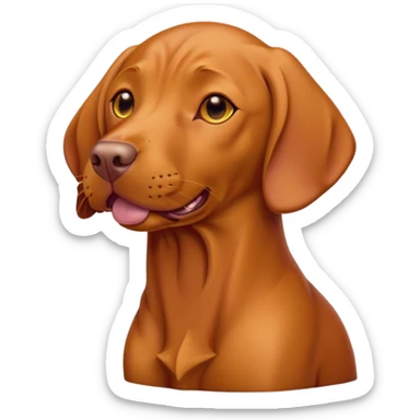 Cinematic Cute Yawning Vizsla Portrait Emoji, Head tilted slightly with a dramatic, wide-open yawn, showcasing a smooth rust and gold Fur with a subtle shimmer, floppy ears slightly drooping, round amber eyes barely open in drowsy contentment, Simplified yet irresistibly adorable features, highly detailed, glowing with a soft, cozy glow, high shine, relaxed yet expressive, stylized with a touch of whimsy, bright and endearing, soft glowing outline, capturing the essence of a sleepy yet affectionate companion, so drowsy it feels like it could stretch out of the screen and curl up for a nap! sticker