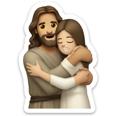 Jesus hugging light brunette Young woman sticker