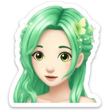 Gorgeous Beautiful Fairy-Anime-Green-Pastel-Girl with pretty hair aesthetic sticker