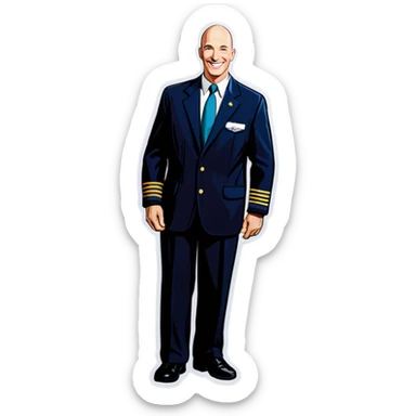 Bald flight attendant guy smiling in his 50’s sticker