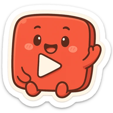 YouTube icon in chibi stickers style, cartoonish, friendly, recognizable red play button, transparent background sticker