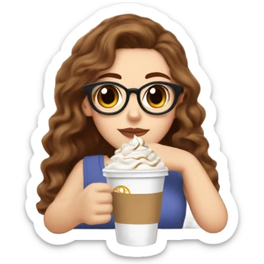 aesthetic white girl with brown wavy hair and brown eyes sipping an iced americano in a cute coffee shop  sticker
