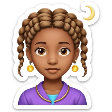 a brown skin ten year old girl with short twists  and moon earrings sticker