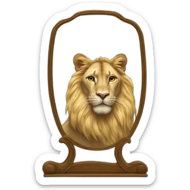 cat on mirror reflecting a lion sticker