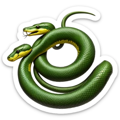 A photo-realistic top-down view of a Green Anaconda tightly coiled in a spiral, with its broad, flat head resting at the center. Its olive-green body is thick and muscular, patterned with symmetrical, bold black oval spots that flow along its smooth, glossy scales, that are camoflaged sticker