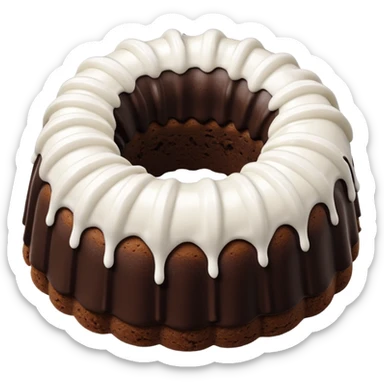 white frosting with a chocolate cookie bundt cake sticker
