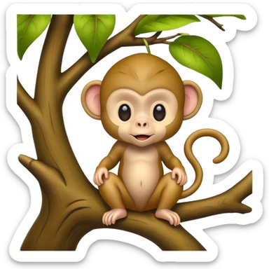 Baby monkey sitting on tree sticker