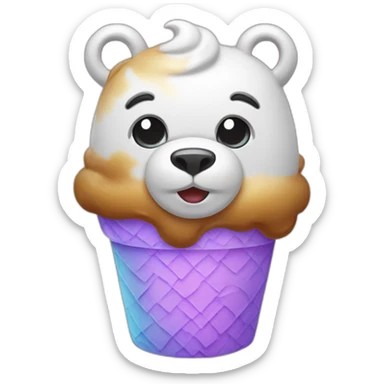 bear unicorn eathing ice cream sticker