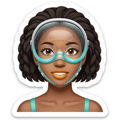 black woman with glassed braces and mask sticker