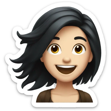 A cute white girl with beautiful long Black hair laughing sticker