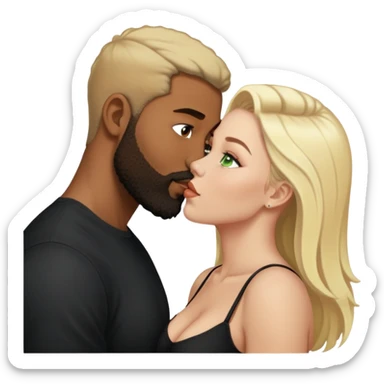 Light skin black man with beard kissing busty white woman with blond hair and green eyes  sticker