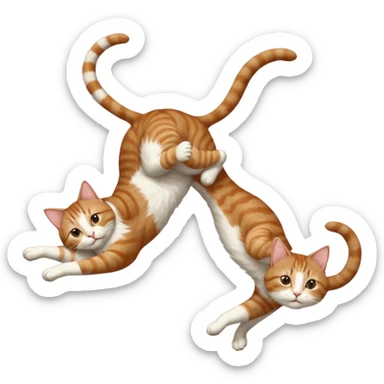 brown tabby and white cat with doing a big extremely long stretch reaching up into the air with arms and legs side by side together straight and overextended whilst lying on its side sticker