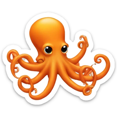 An octopus toyingly handling an orange sticker