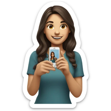 brunette girl take phone and shooting selfie sticker