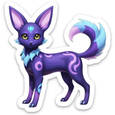 Rare realistic purple indigo violet nebulae shiny sparkly dark-neon glowing bioluminescent edgy badass epic pretty beautiful handsome gorgeous aesthetic colorful vibrant Vernid-Trico-Umbreon-Espeon-species-Fakemon-creature by LiLaiRa, 4 legs, 1 tail, random markings, (full body) sticker