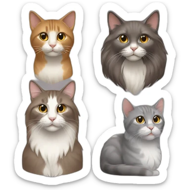 two cats, big full brown long hair and one gray short hair sticker