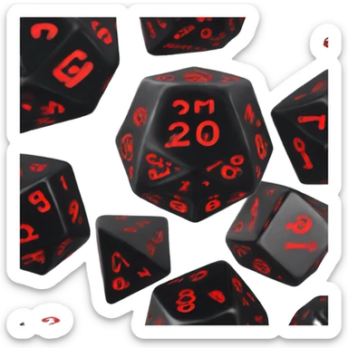 D20 dice black with red numbers glowing sticker