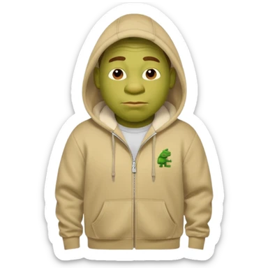 Shrek en tn avec une cagoule un jogging Lacoste avec un pull CP company sticker