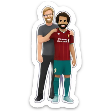 Full body Jurgen klopp hugging male Pregnant mo Salah with large baby belly sticker