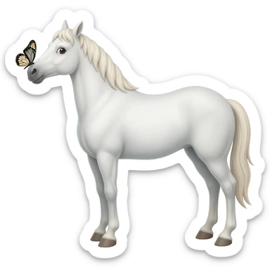 White horse with a butterfly on its nose sticker