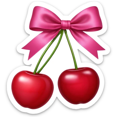 two cherrys with a pink bow on the stem sticker