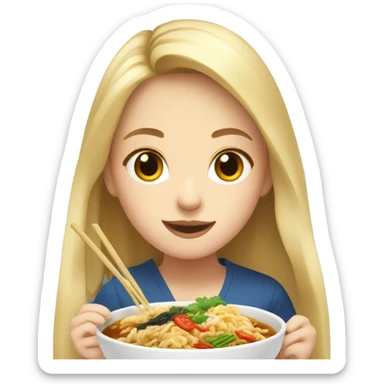  Blonde long hair girl eating Korean food sticker