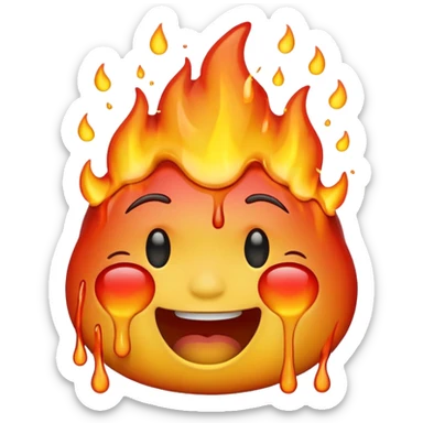 Generate an emoji that is on fire, laughing, crying, and melting at the same time. sticker