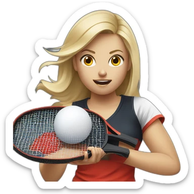 a blond women playing table tennis and she looks angry sticker