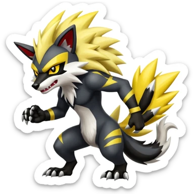 Shiny Anthropomorphic furry Badass cool Zeraora-Zoroark-Obstagoon-fusion sticker