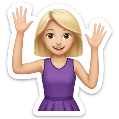 A girl in a jersey dress, waving both arms in pure joy. sticker