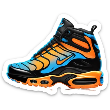 create a black orange and blue colored nike tn in comic style sticker