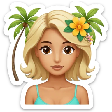 Luxury blonde model, brown eyes, island vacation, hair flower sticker
