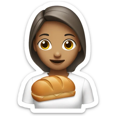 A girl who likes bread with a fork with a camera sticker