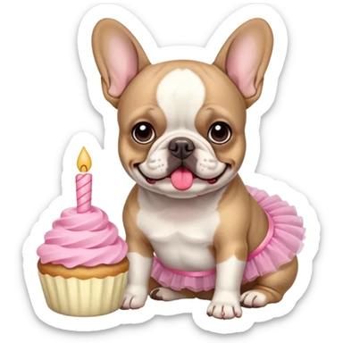 Frenchie with pink tutu eating Tres Leche sticker