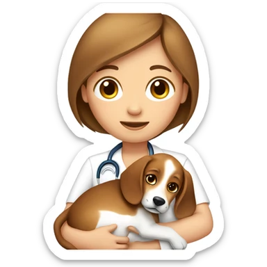  Beagle dog cuddles pediatrician women with medium brown hair  sticker