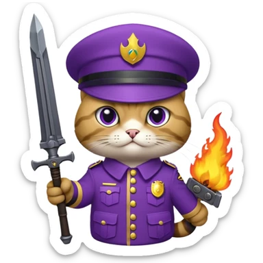 Un chat violet avec une arme a feu sticker
