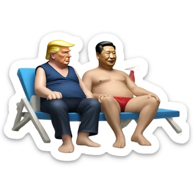 Photorealistic Donald Trump and Xi Jinping at the beach by the pool together sticker