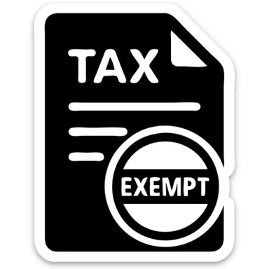 48px non-taxable icon, three colors, tax document with tax exemption stamp feel, modern and clear icon, transparent background sticker