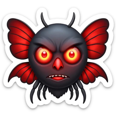Create a scary emoji of the mothman with bright red eyes sticker