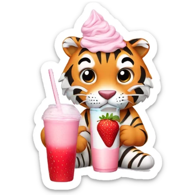 Tiger drinking a strawberry milkshake sticker