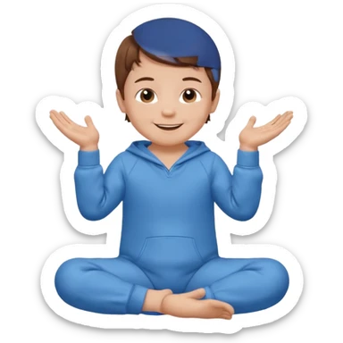 A smiling baby boy with brown hair, sitting down, moving its arms and hands. sticker