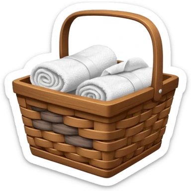 Realistic Brown wood basket with white towels sticker