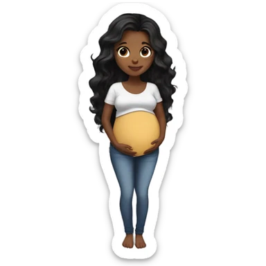 Pregnant girl brown skin long black hair brown eyes baby bump  sticker