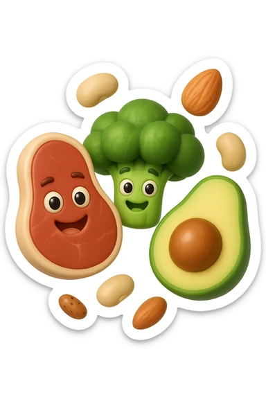 EMOJI STILE IPHONE 3D DI proteine, fibre, grassi sani che fluttuano in aria, iperrealistico 4k sticker