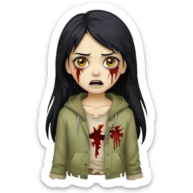 girl zombie with long black hair and beige skin sticker
