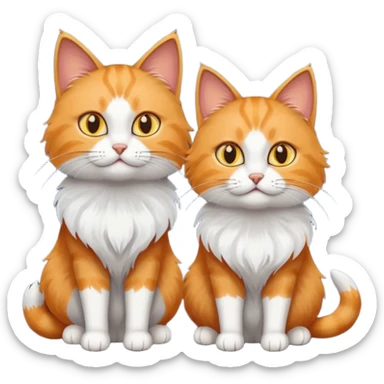 two cats, the first is orange with some white and the other is dark blueish grey, and both have yellow eyes sticker